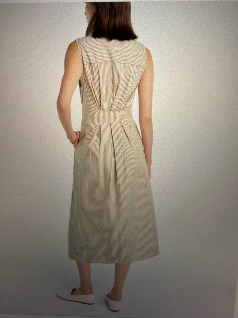 Favorite Daughter Sleeveless Tie-Waist Midi Dress - Taupe Stripe - Small - Picture 3 of 9